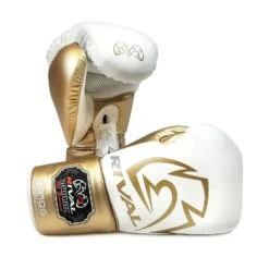 Rival Boxing RS100 Professional Sparring Lace-Up Gloves White/Gold