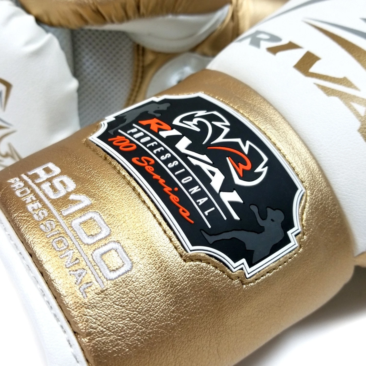 Rival Boxing RS100 Professional Sparring Lace-Up Gloves White/Gold - Image 5