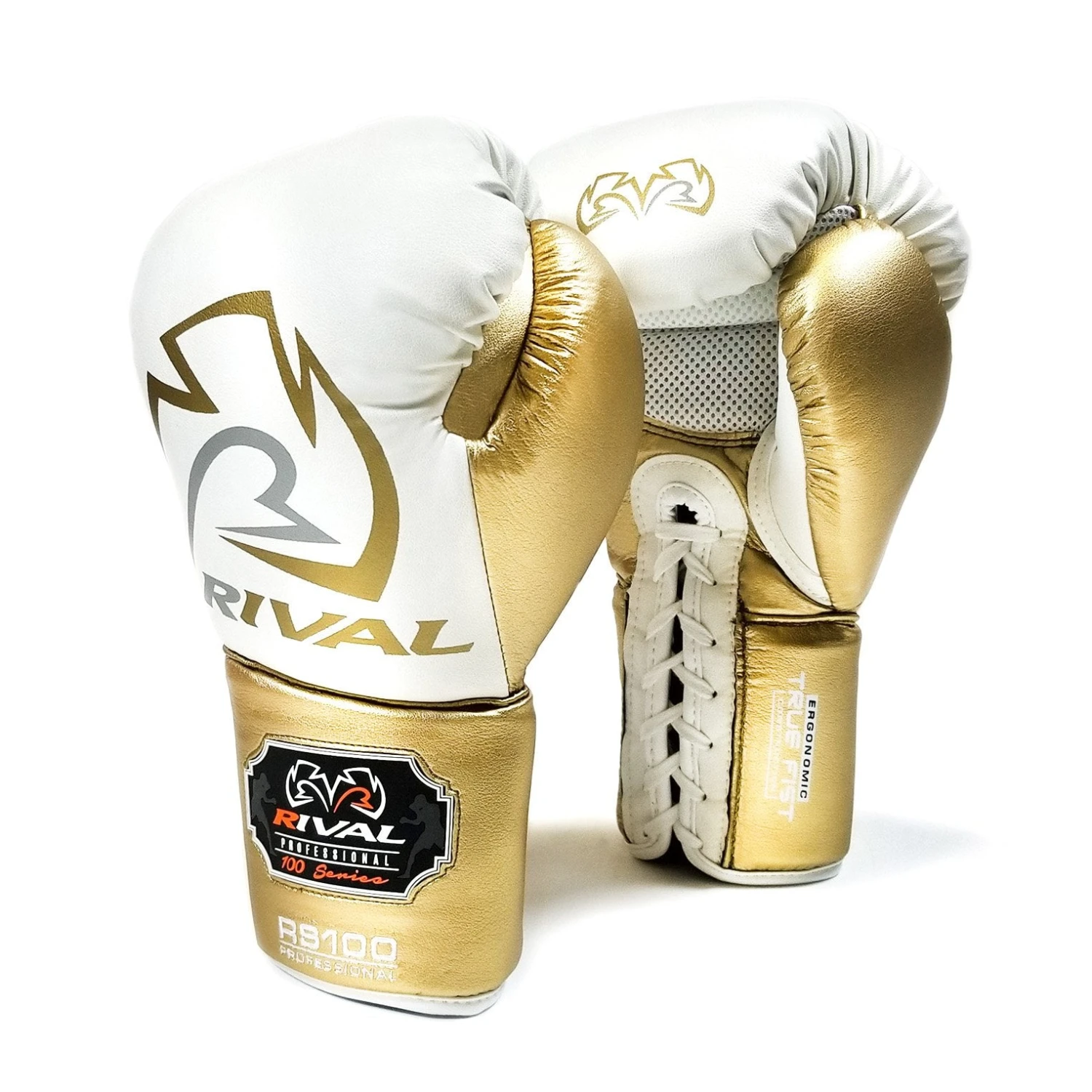 Rival Boxing RS100 Professional Sparring Lace-Up Gloves White/Gold - Image 2