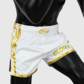 Fairtex Glory Kickboxing Muay Thai Shorts BSG1 White/Gold - Image 2