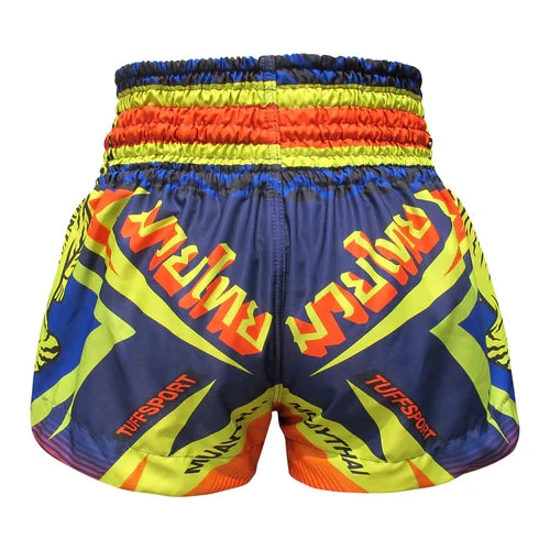 TUFF Muay Thai Shorts Blue With Double Yellow Tiger - Image 3
