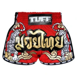 TUFF Muay Thai Shorts Retro Style Red Twin Tiger