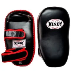 Windy Curved Leather Thai Kick Pads KP-8 Medium Velcro Black/Red